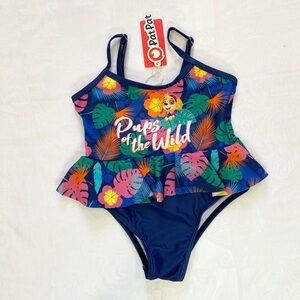 PAW Patrol Toddler Girl Marshall Skye Tropical Leaf Ruffled Sleeveless Swimsuit